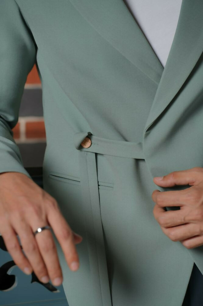 Soft Gray Asymmetric Blazer Set by Hilo Design