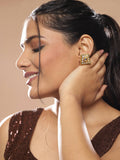 Gold-Toned White Kundan Square Shaped Gold-Polished Studs Earrings - Ruby Raang