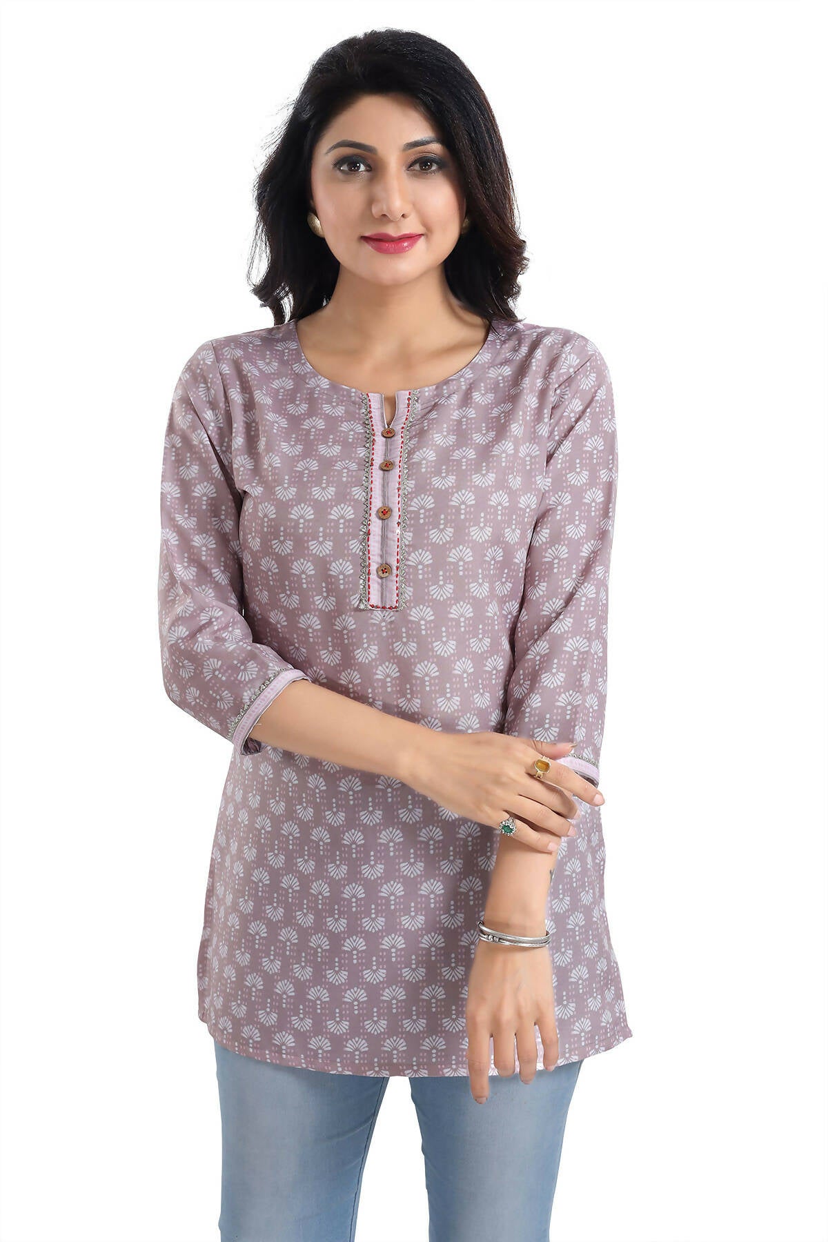 Snehal Creations Dusty Pink Rayon Short Kurti Tunic Top