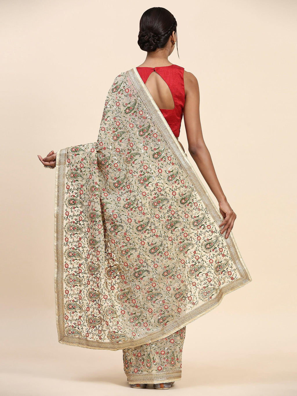 Vamsee Kamini Cream Georgette Saree