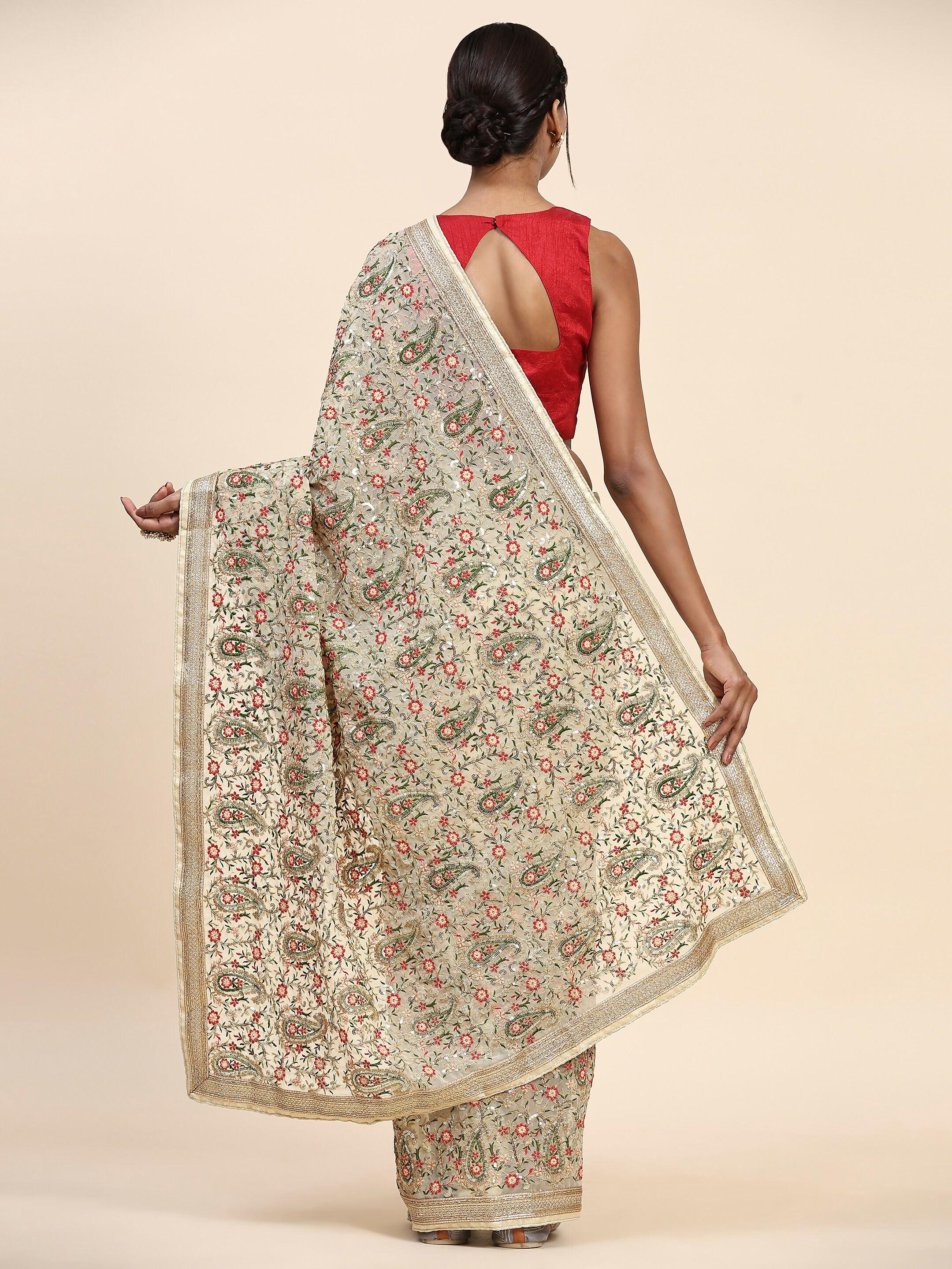 Vamsee Kamini Cream Georgette Saree
