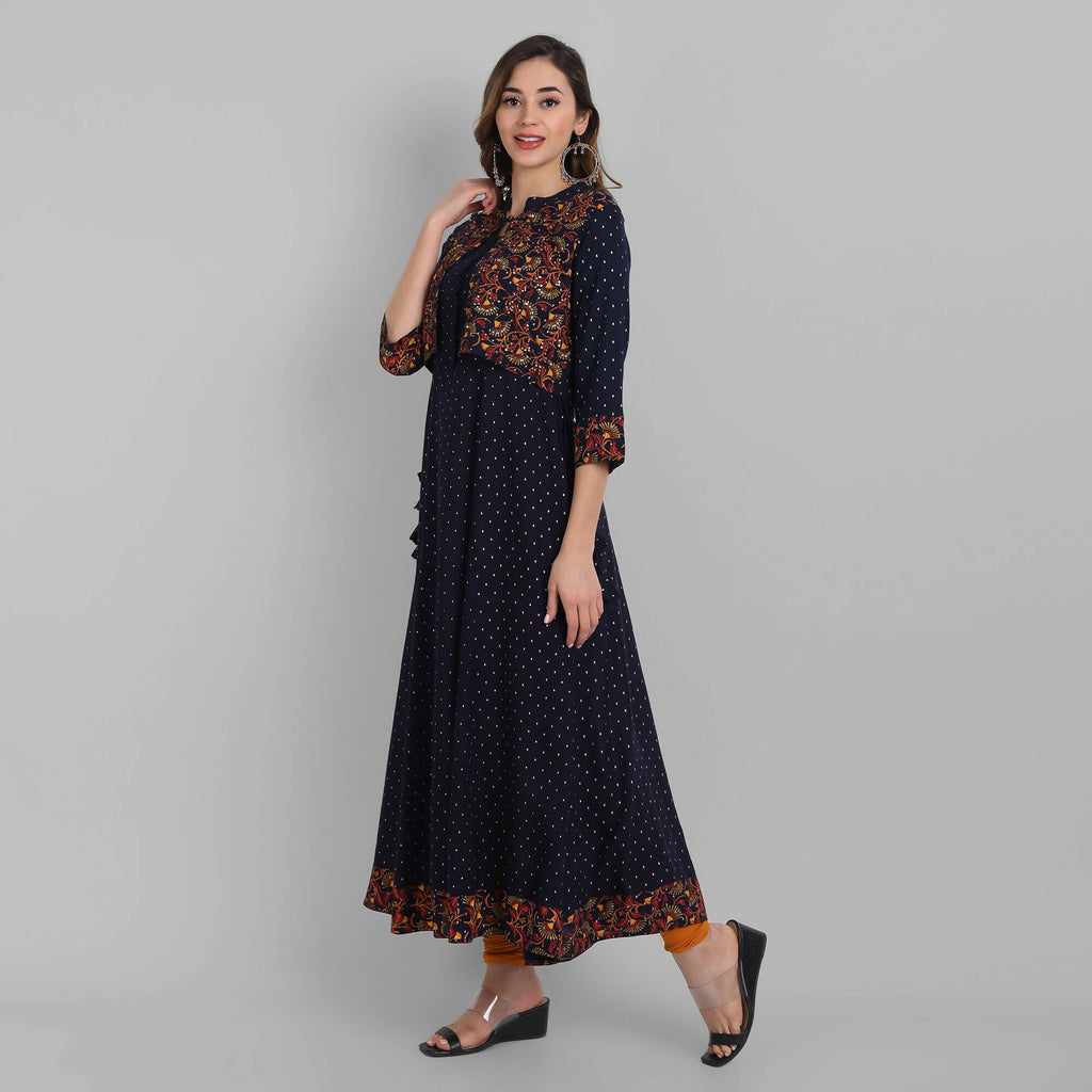 Juniper Women's Navy Rayon Printed Flared Dress
