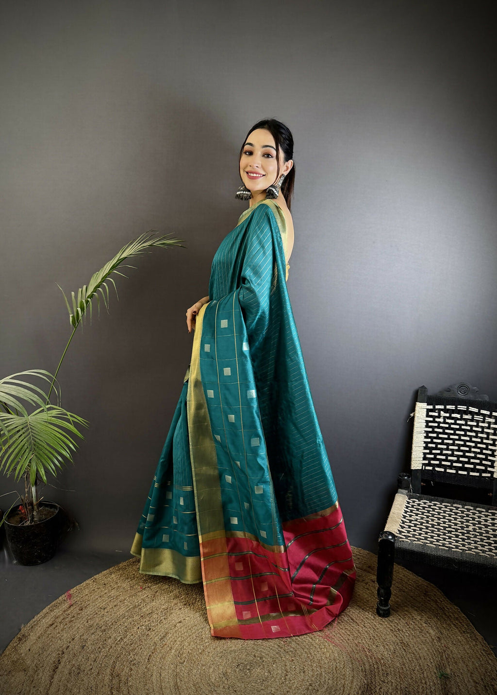 Joban Fashion Sea Green Bhagalpuri Cotton Silk Stripes/Box Saree