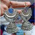 MS Fashion India Afghani Tribal Jhumki Mirror Oxidized Earrings