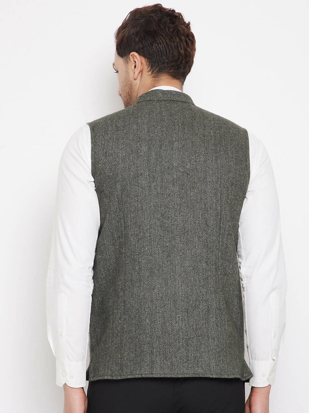 Even Apparels Green Wool Men Woven Nehru Jacket