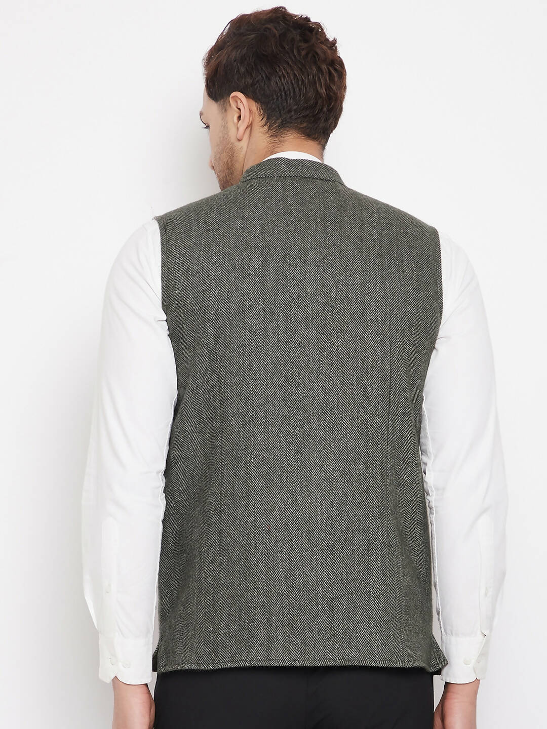 Even Apparels Green Wool Men Woven Nehru Jacket
