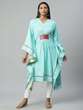 Ahalyaa Womens Blue Rayon Printed Kaftan