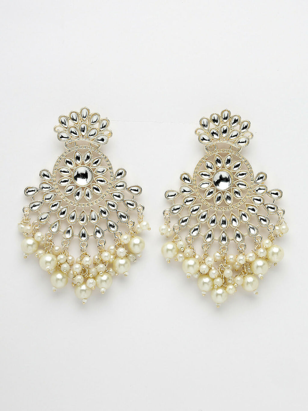NVR Women Gold-Polished Kundan Chandbali Earrings