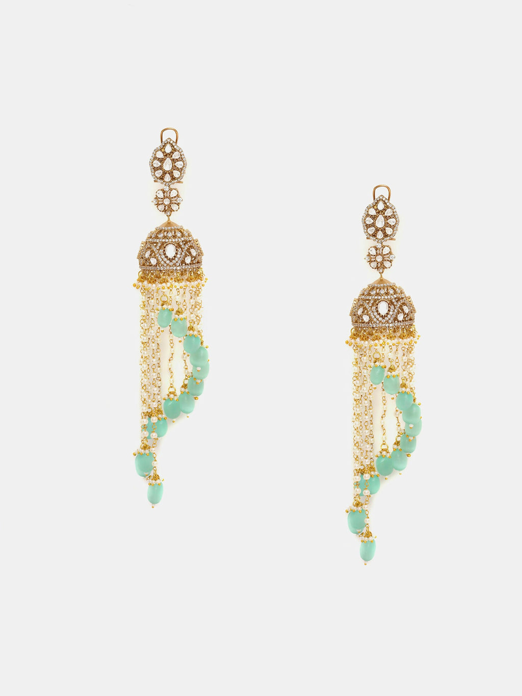 Ruby Raang 22k Gold Polished Diamond And Stone Jhumka Earrings