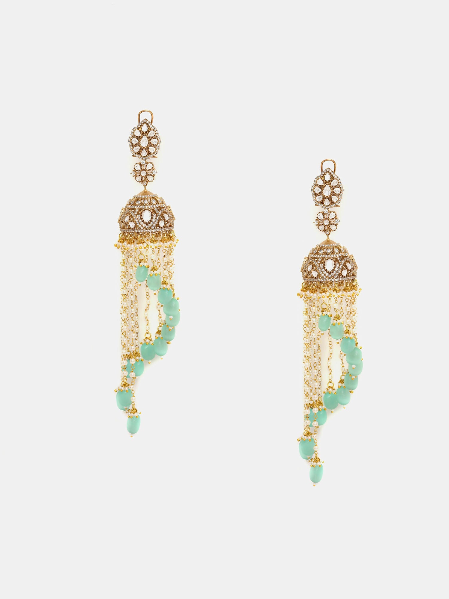 Ruby Raang 22k Gold Polished Diamond And Stone Jhumka Earrings