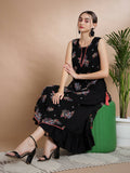 Myshka Women's Black Floral Printed Gown Dress