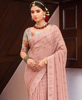 Peach Georgette Swaroski Work Saree With Unstitched Blouse Piece - Juhi