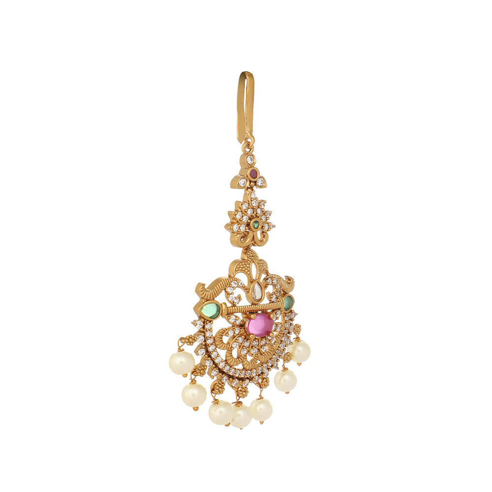 Nuyug 18K Gold Plated Ethereal Gulabi Stone Maang Tikka