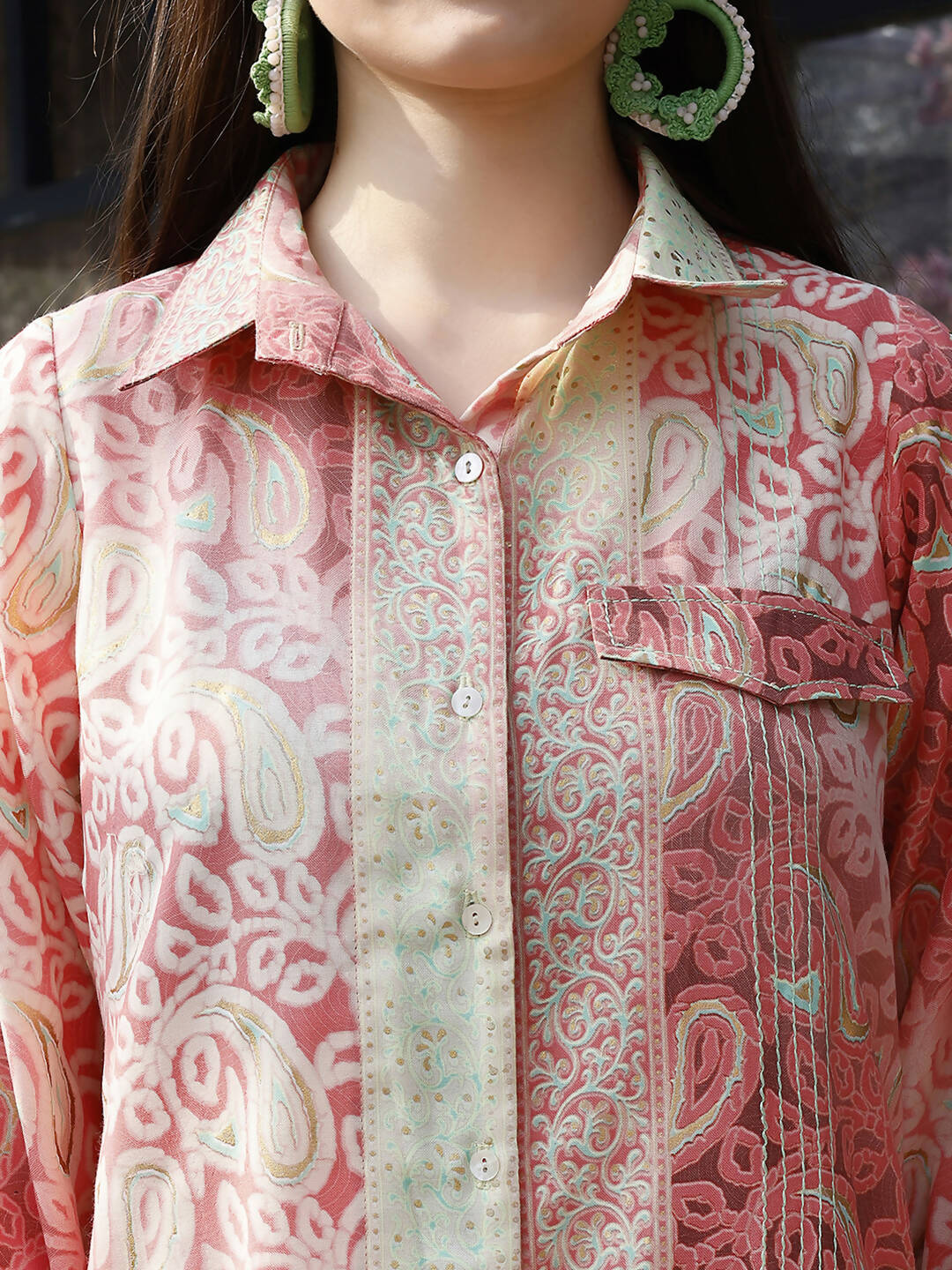 Red & Cream Rayon Paisley Printed Top with Matching Bottom - Eesha