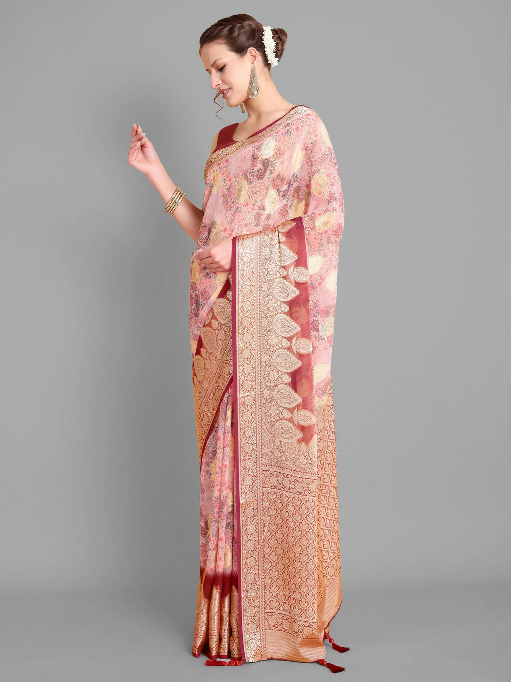 Vamsee Bindu Baby Pink Georgette Saree