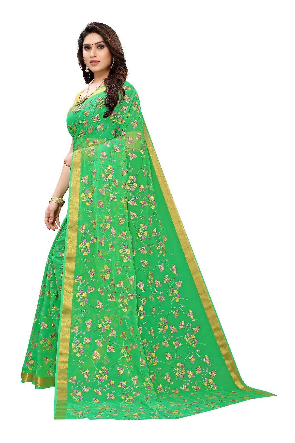 Vamika Green Printed Chiffon Saree (UJALA GREEN)