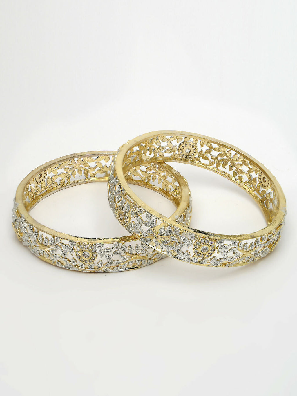 NVR Women's Set of 2 Gold-Polished American Diamond Emblished Handcrafted Bangles