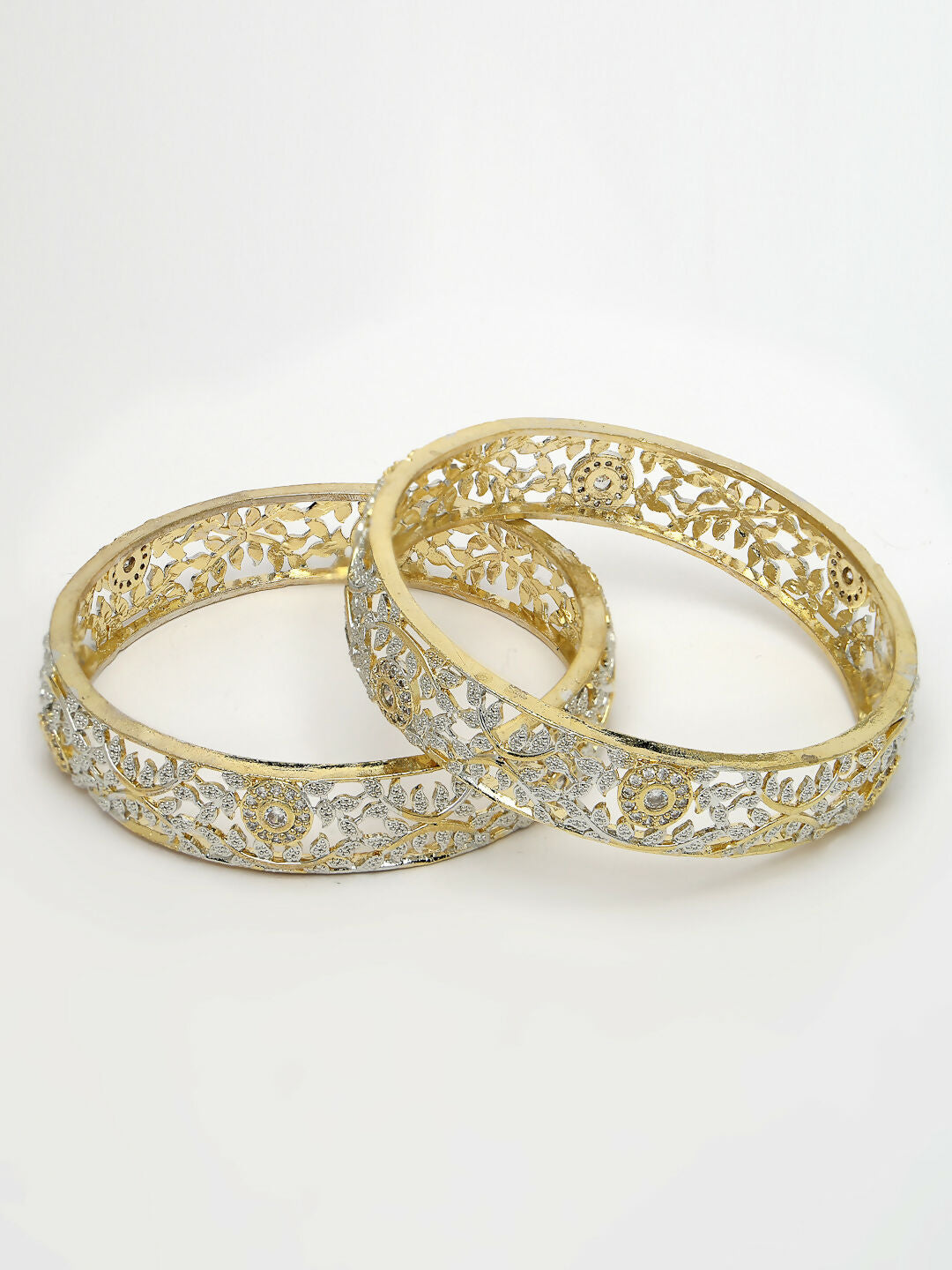 NVR Women's Set of 2 Gold-Polished American Diamond Emblished Handcrafted Bangles