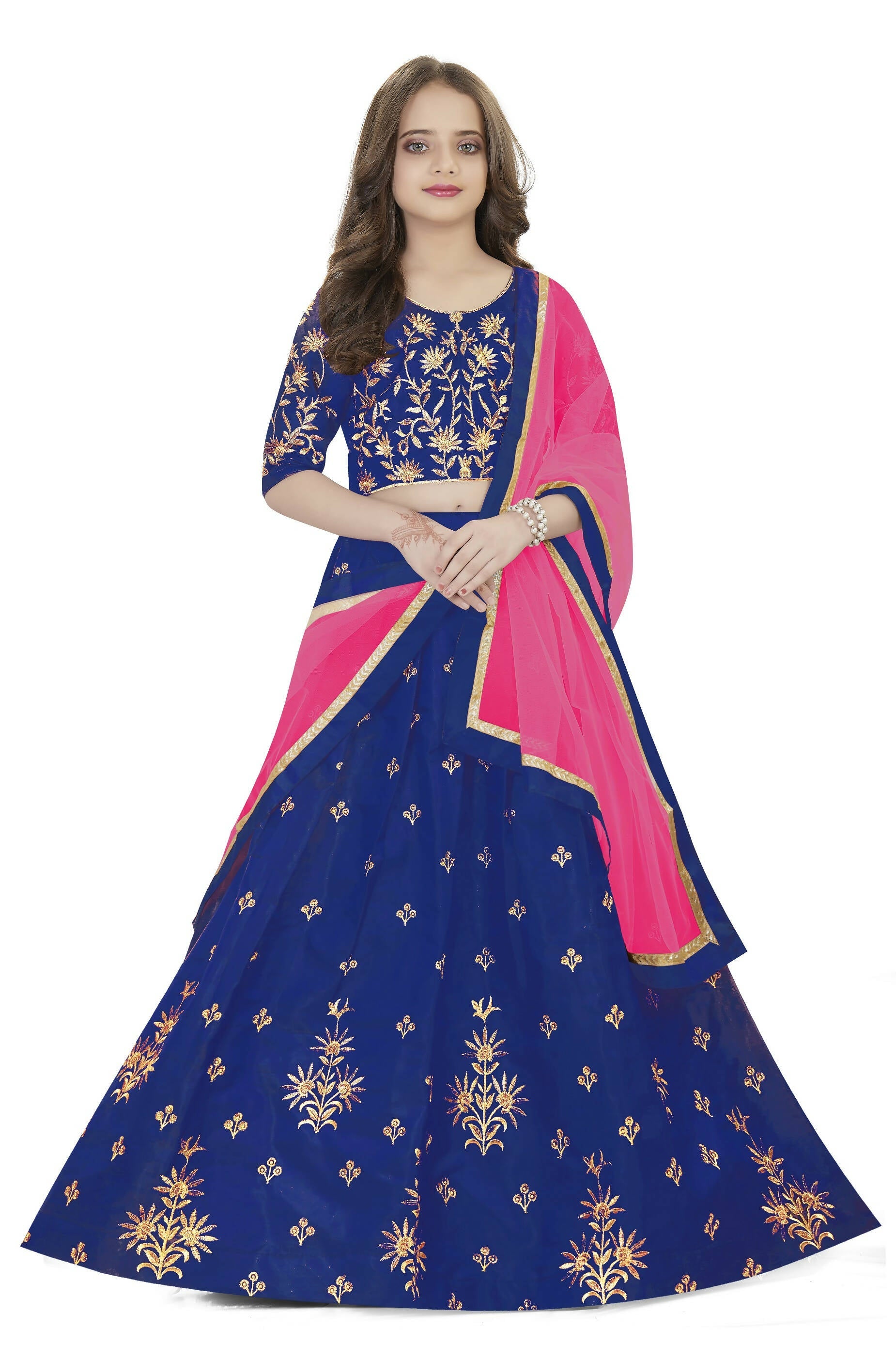 Dwiden Royal Blue Rohini Tafetta Sattin Semi-Stitched Girl's Lehenga Choli