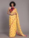 Suta Yellow Pink Polka Printed Pure Cotton Saree