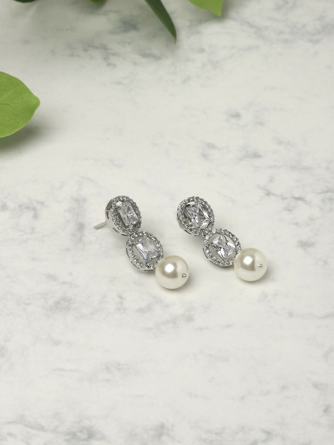 Stone Earrings with Pearls Drop- Ruby Raang