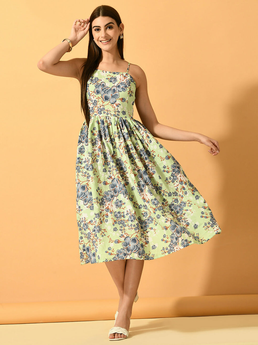 Myshka Women's Lime Green Fit and Flare Party Dress