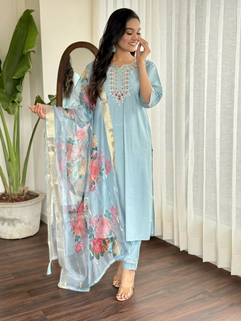 Lavender Viscose chanderi Stitched Suit With Dupatta - Tanisha
