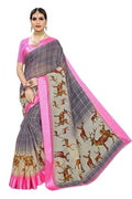 Vamika Rose and Grey Linen Digital Print with Satin Border Latest Saree
