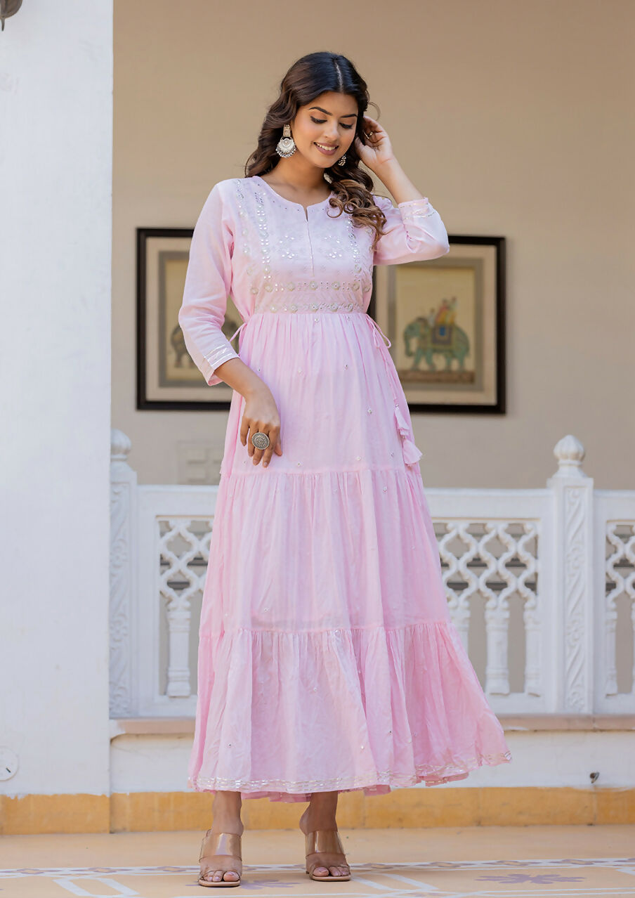 Kaajh Women's Light Pink Embroidered Ethnic Dress