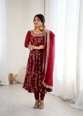 Teeya Creation Maroon Color Heavy Faux Georgette Embroidery Work Gown