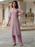 Aramya Straight Soft Cotton Floral Print Women's Kurta - Pink