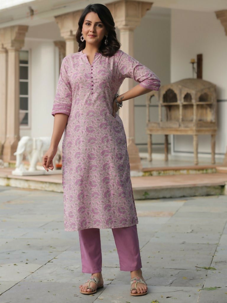 Aramya Straight Soft Cotton Floral Print Women's Kurta - Pink