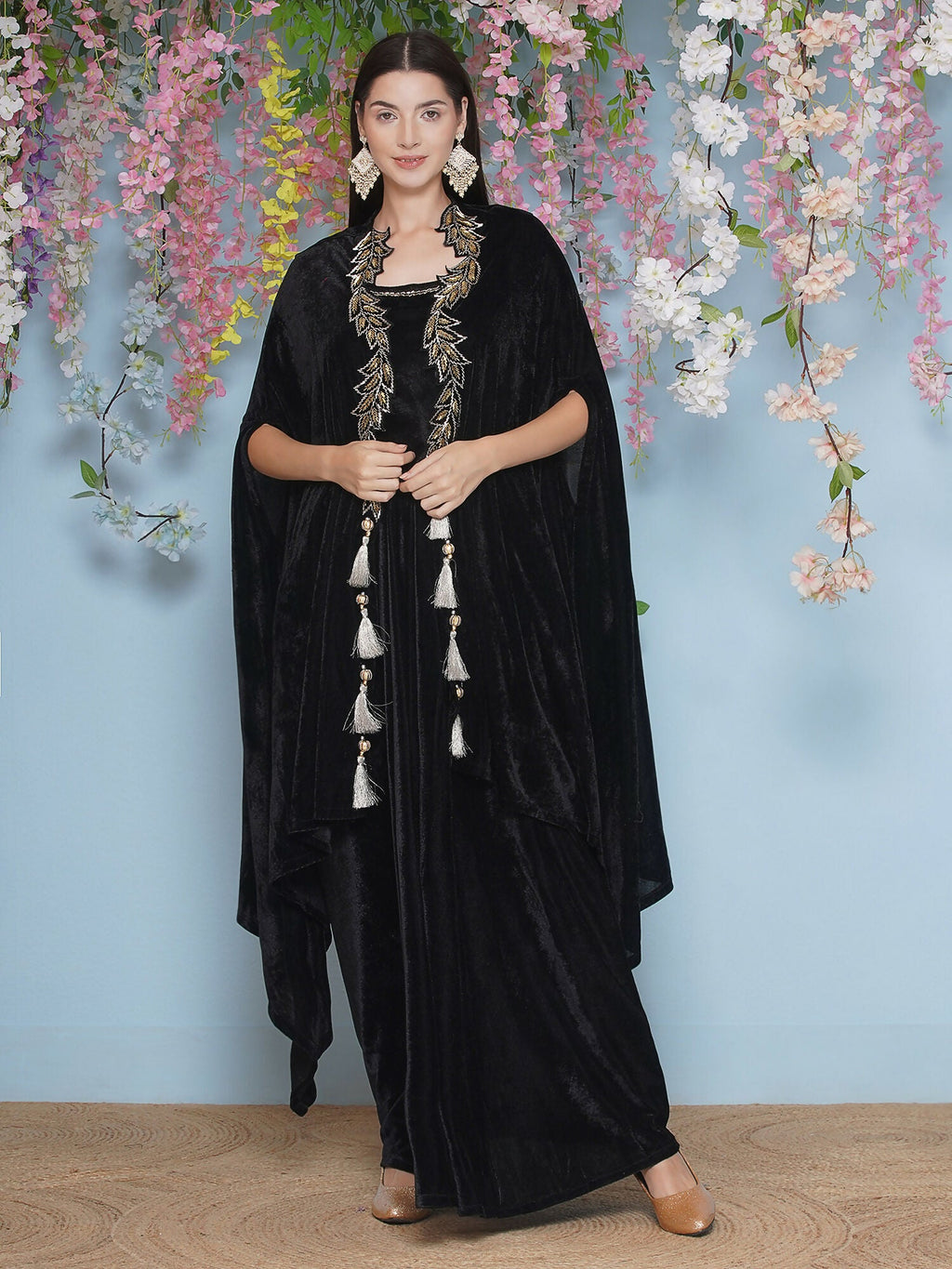 Joban Fashion Black Hand Embellished Cape with Inner and Skirt