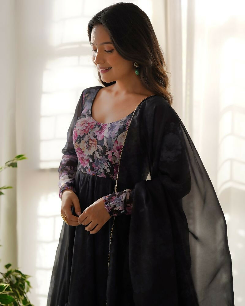 Joban Fashion Black Kurta Set Organza Sequin Embroidery Work