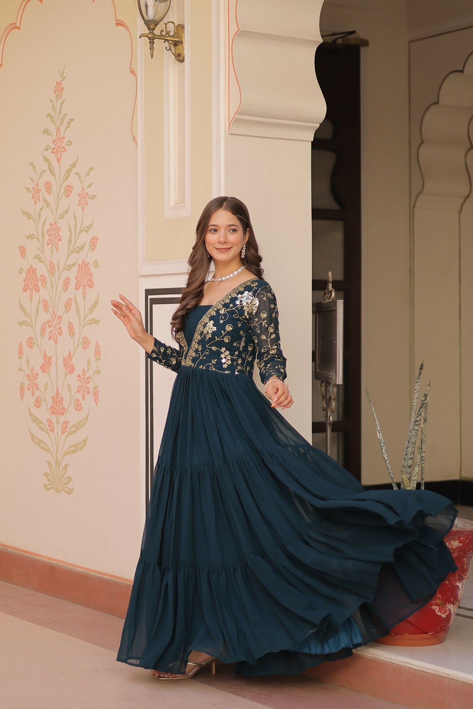 Joban Fashion Rama Georgette Sequence Embroidery Work Dress