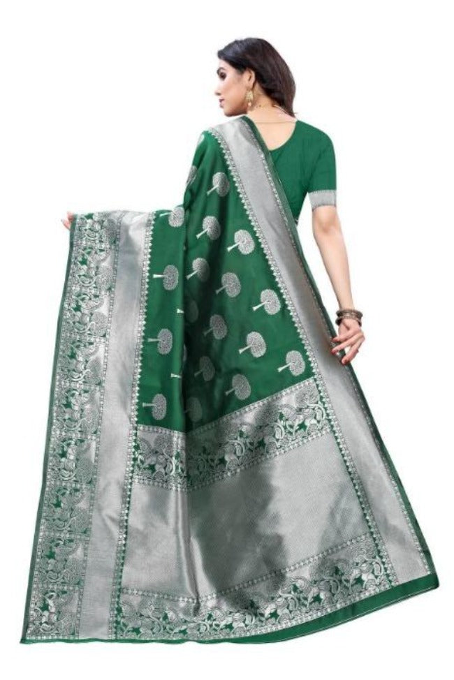 Vamika Banarasi Jacquard Weaving Green Saree (AMEE GREEN)