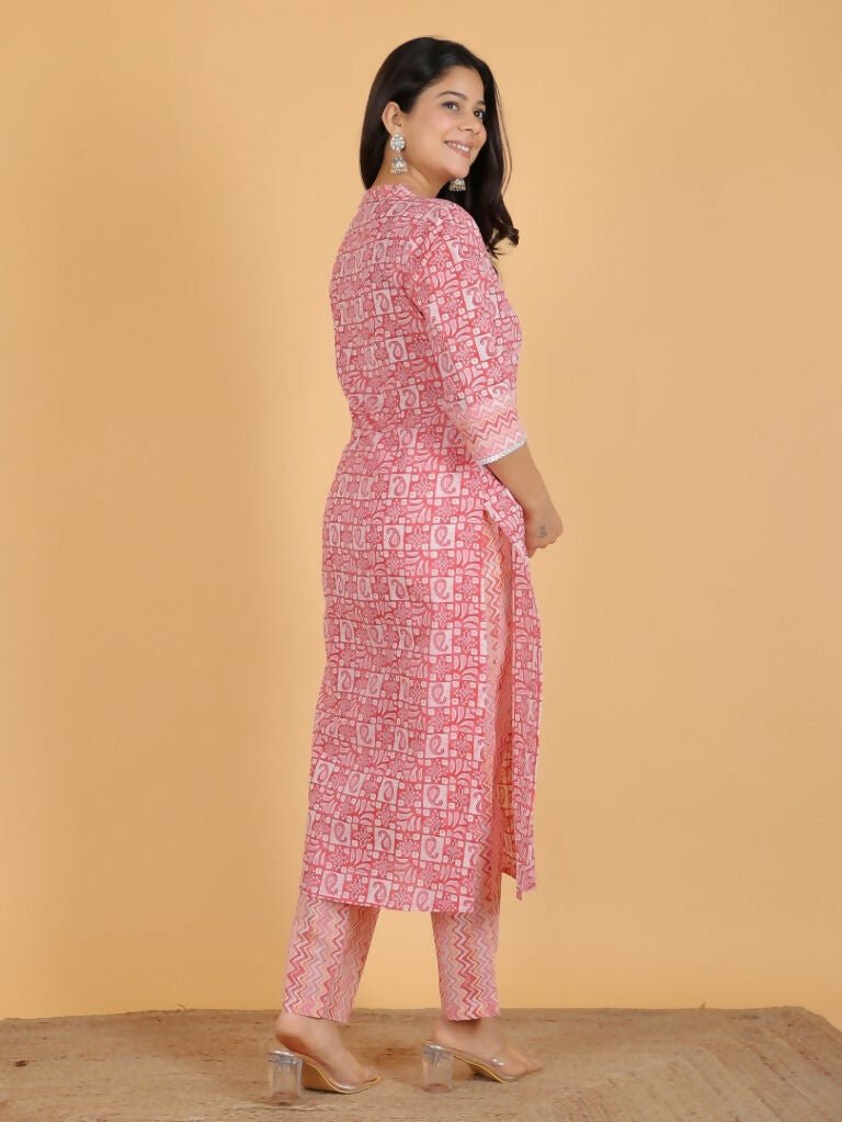 Aramya Straight Soft Cotton Abstract Print Women's Kurta - Pink