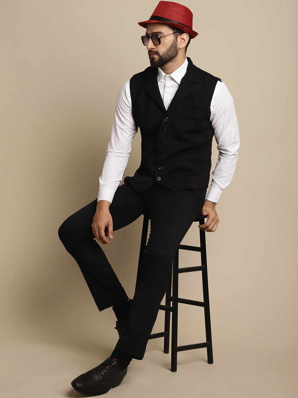 Even Apparels Men's Black Waistcoat with Notched Lapel