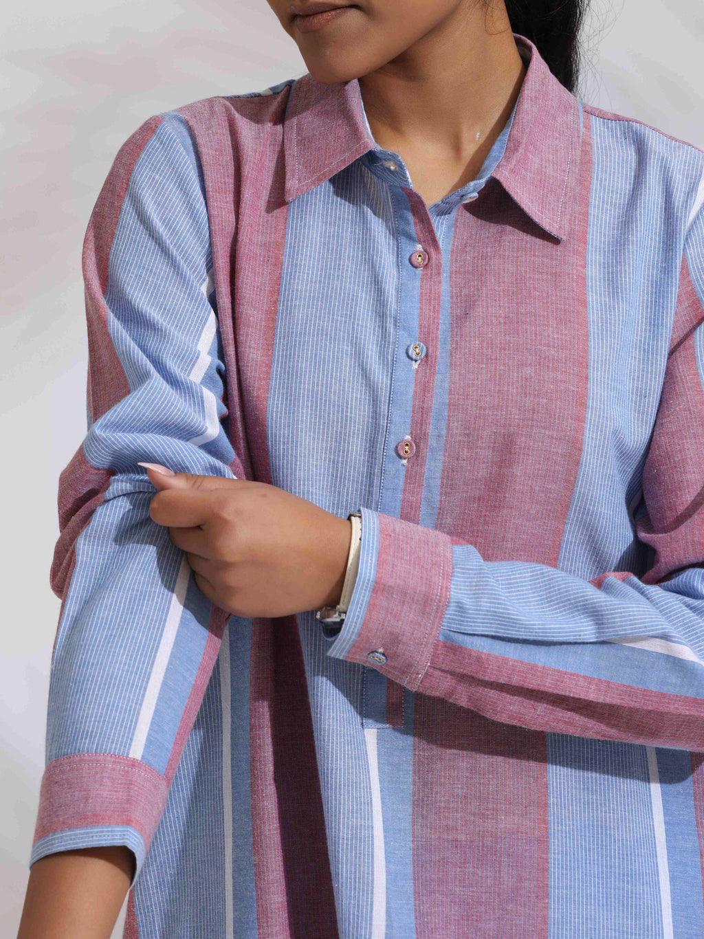 trueBrowns Blue Cotton Stripe Kurta Co-ord Set