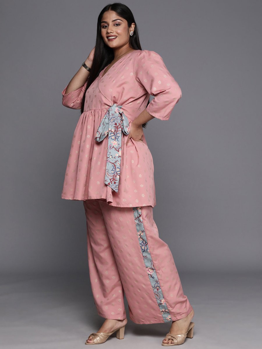 Ahalyaa Plus Size Ethnic Printed Wrap Tunic with Palazzos
