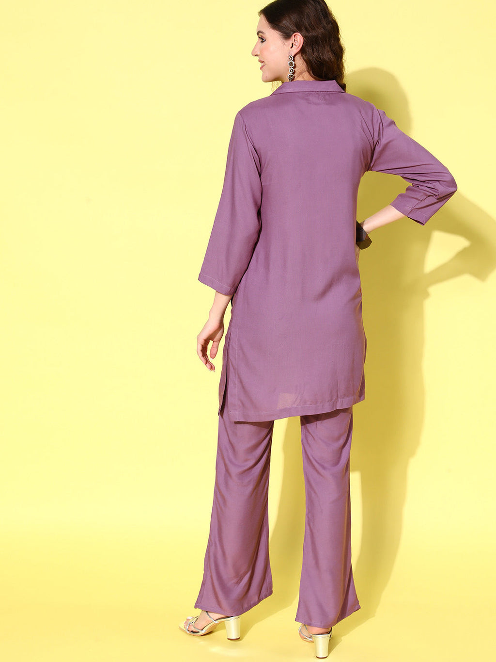 InWeave Women's Mauve Blazer Kurta Naroow Pant Coord Set