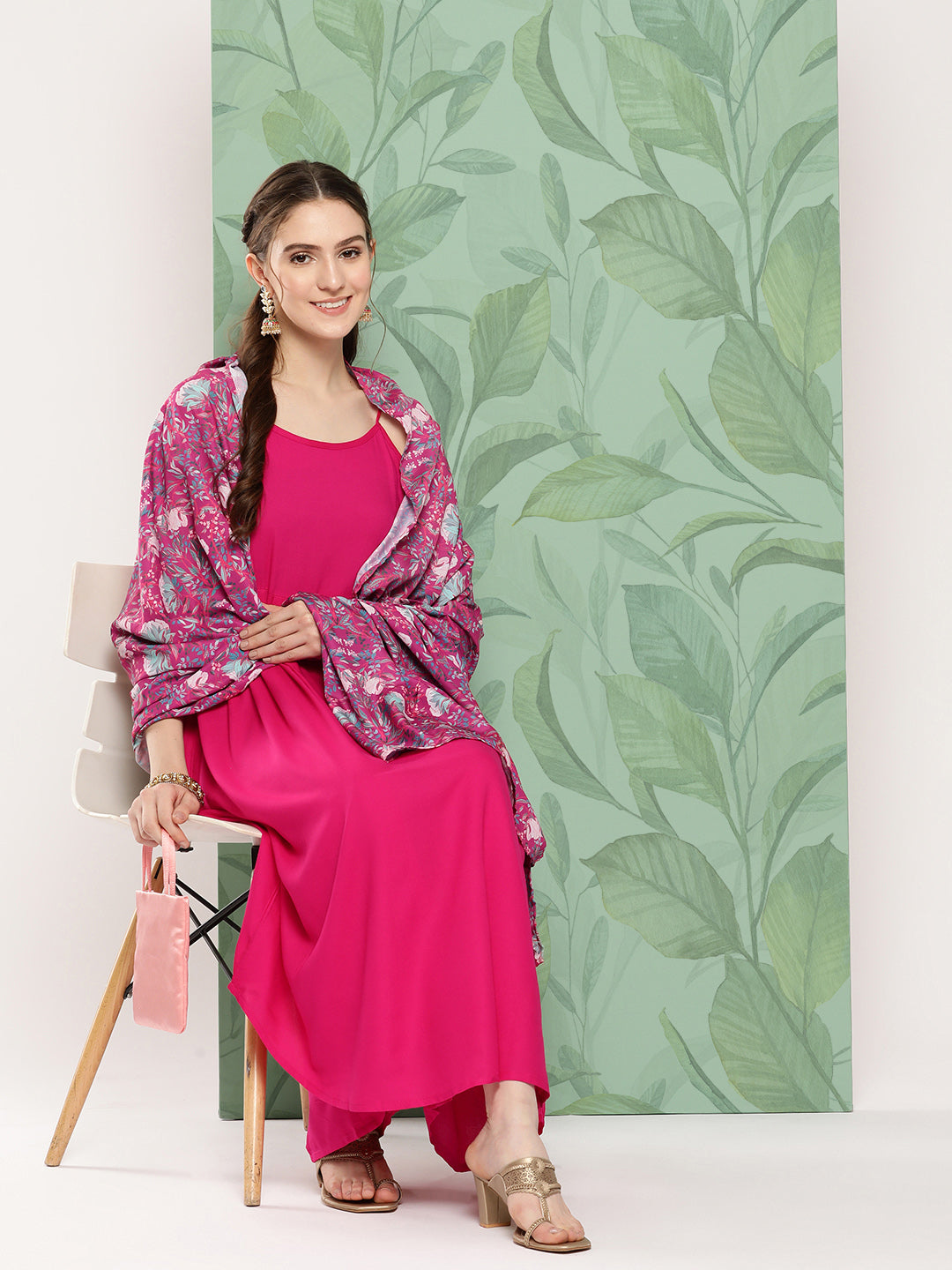 InWeave Women's Fuchsia Strappy Set W Magenta Camelia Cr Dupatta