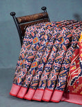 Shades of Navy Blue Colour Patola Print Semi Chanderi Saree By Gayathri Reddy Designer Studio
