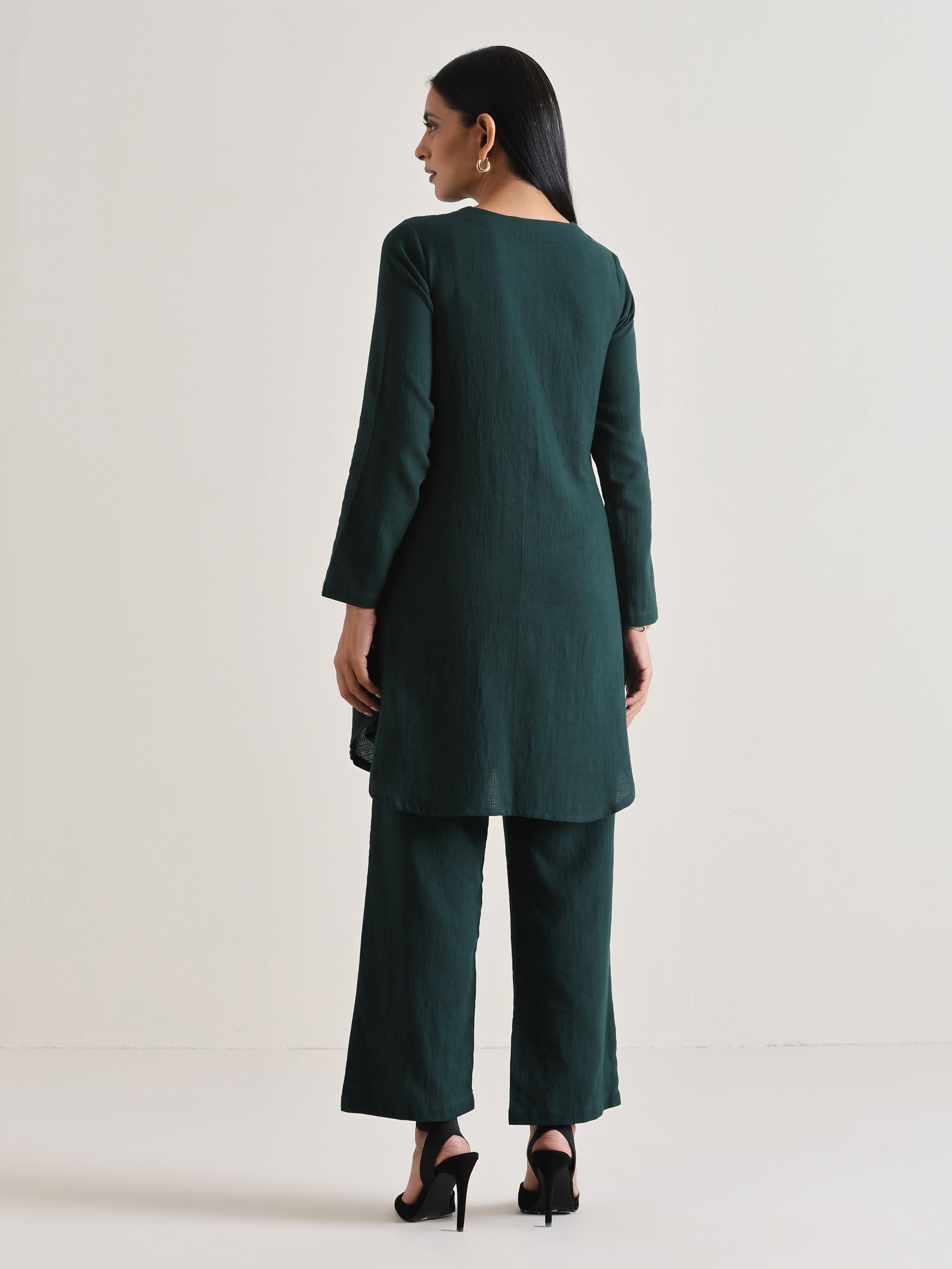 trueBrowns Dark Green Front Placket Co-Ord Set