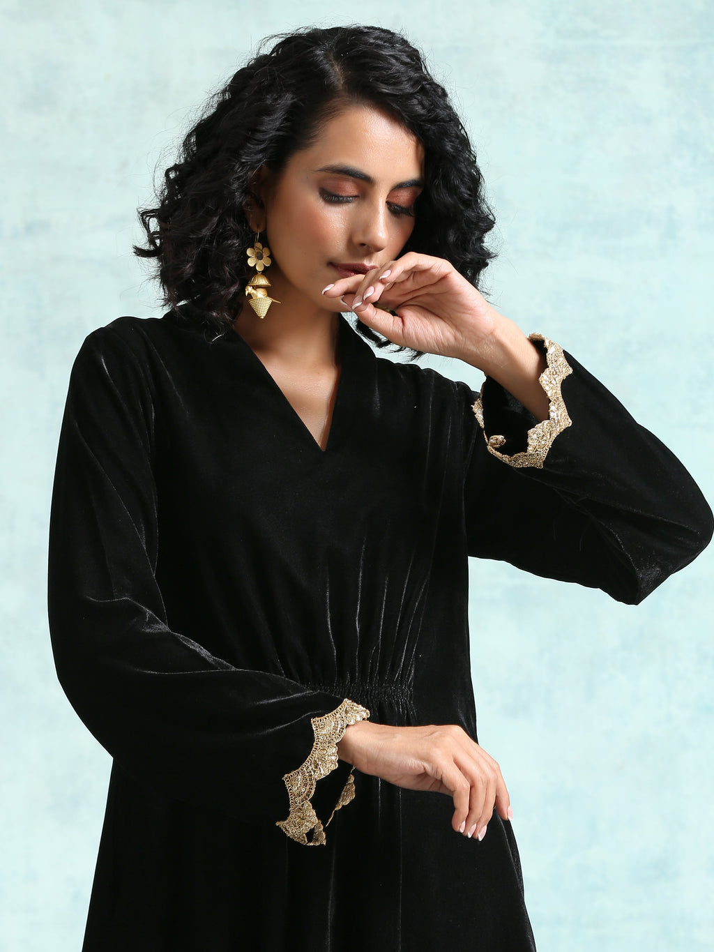 trueBrowns Black Velvet Lace Kurta