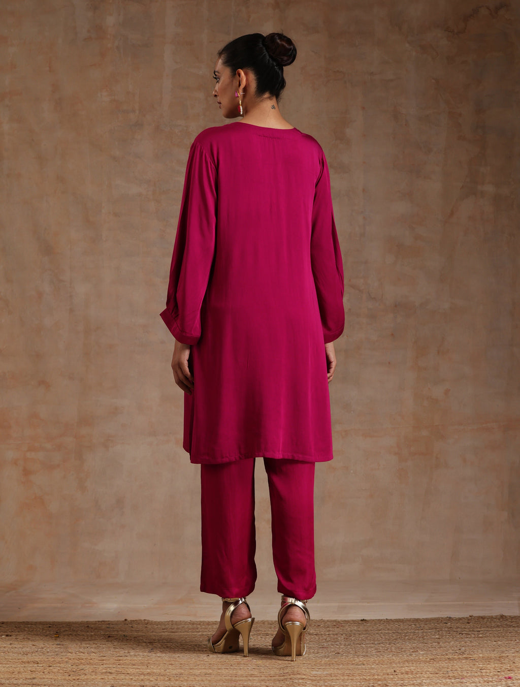 trueBrowns Pink Modal Satin Relax Co-ord Set