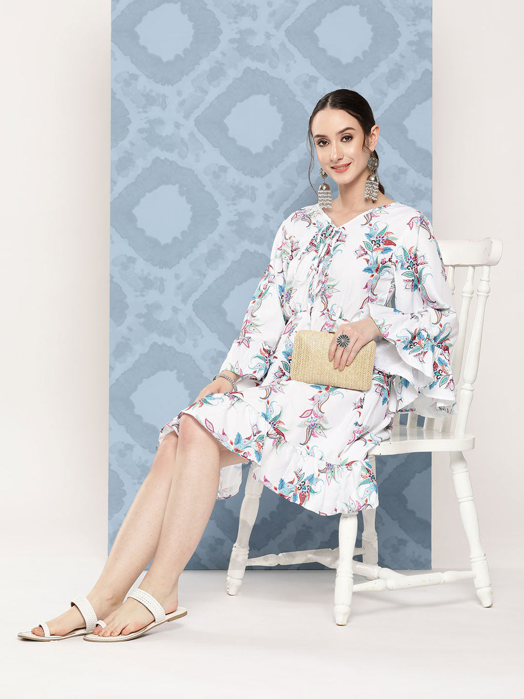 InWeave Women's White Floral Paisley Print Short Dress