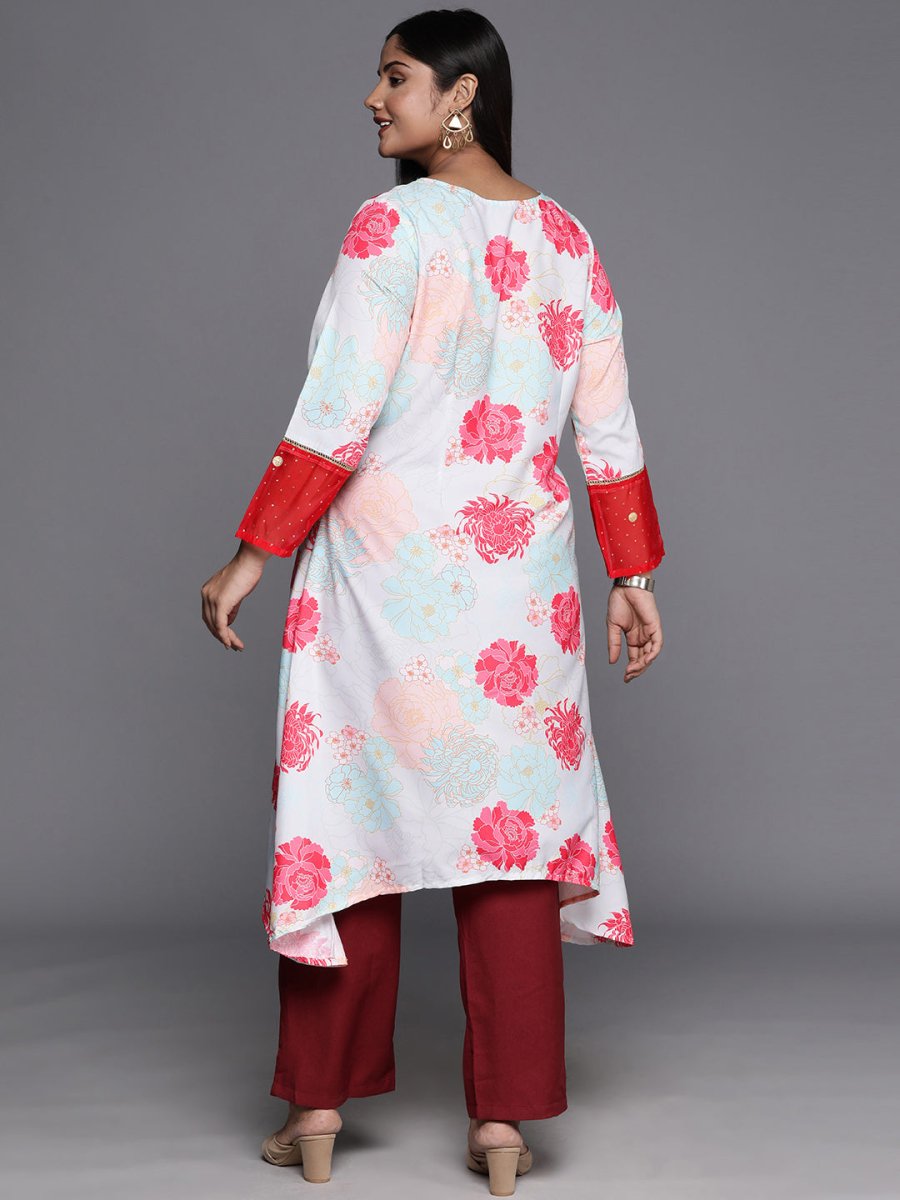 Ahalyaa Plus Size Floral Printed Floral Crepe Kurta