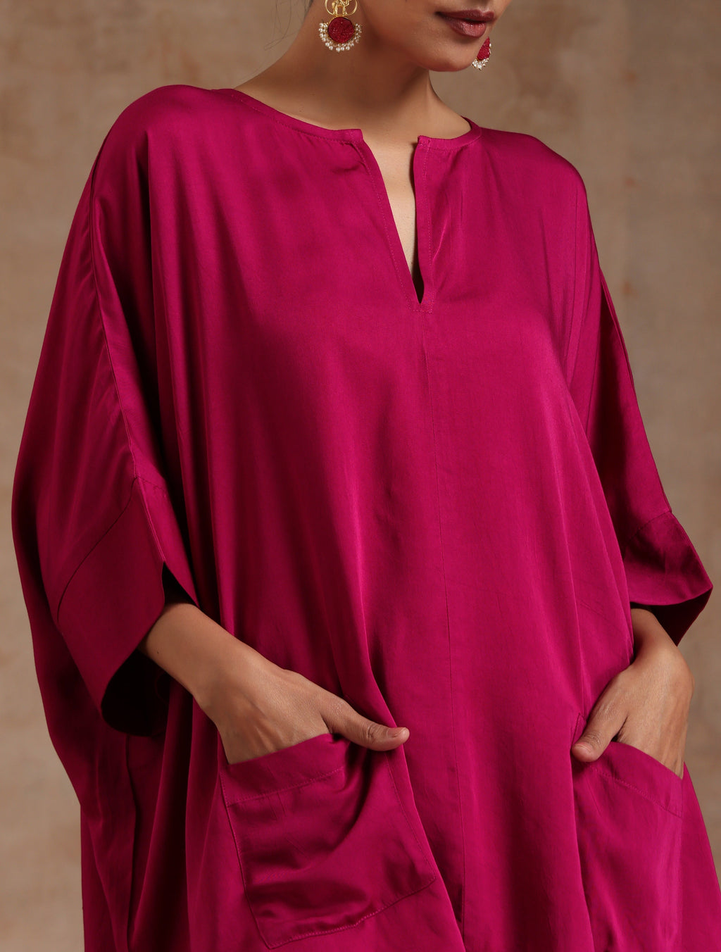 trueBrowns Pink Modal Satin Boxy Fit High-Low Co-Ord Set