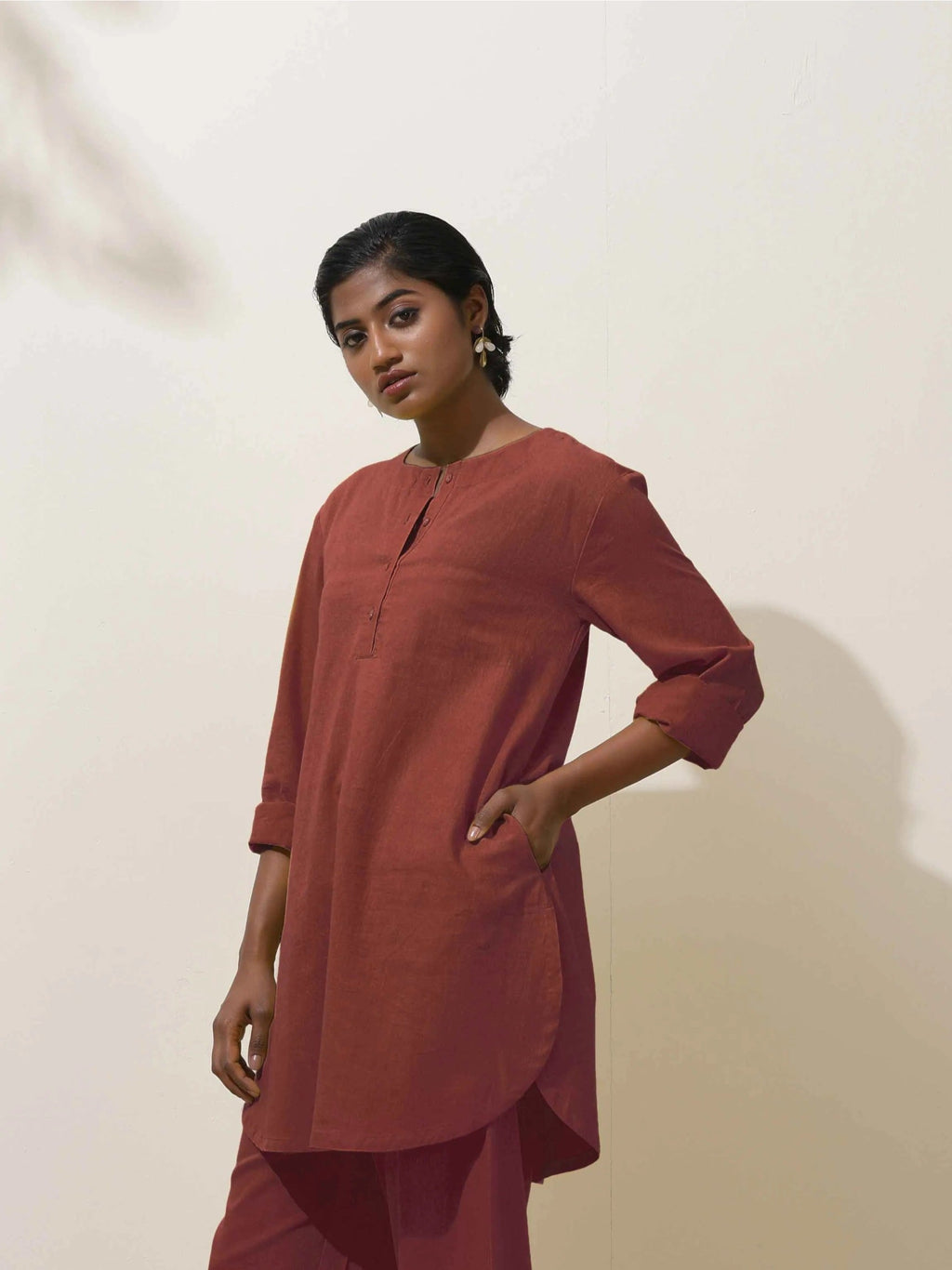 trueBrowns Brown Cotton Linen Kurta Co-Ord Set
